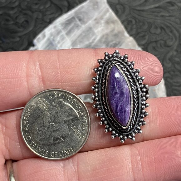 Charoite Antique Styled Ring Size 7 - Picture 5 of 9
